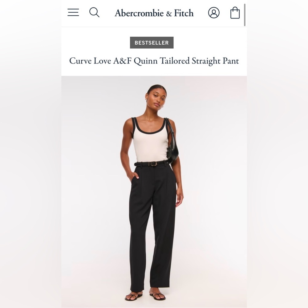 Abercrombie & Fitch Curve Love Quinn Tailored Straight Pant - BLACK - Size 32S